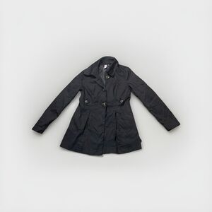 Black Trench Coat Small Grunge Alt Goth Long Jacket Lightweight Button Front